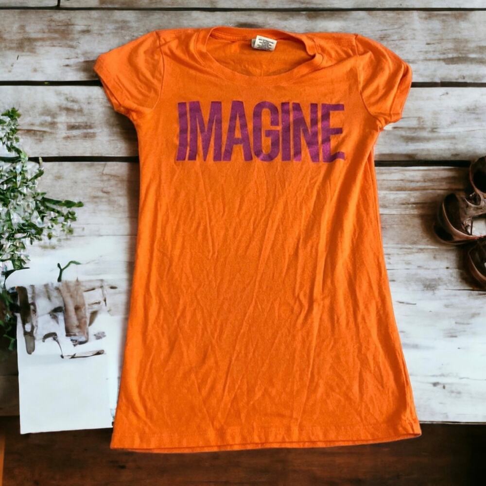 VS PINK Orange Imagine Short Sleeve Shirt Heart Back Size Small